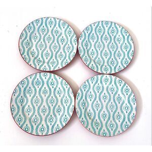 Set of 4 Baum Tangier Turquoise Orange Salad Plates